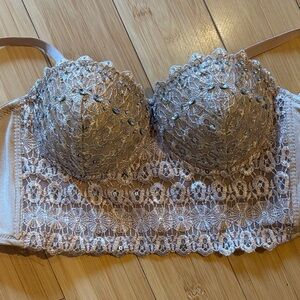 Windsor Lace Embellished Bra in Beige